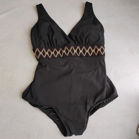 Longitude Swimsuit 18w One Piece  Slimming‎ Tummy Control Embroidered Boho Beach - Picture 1 of 15